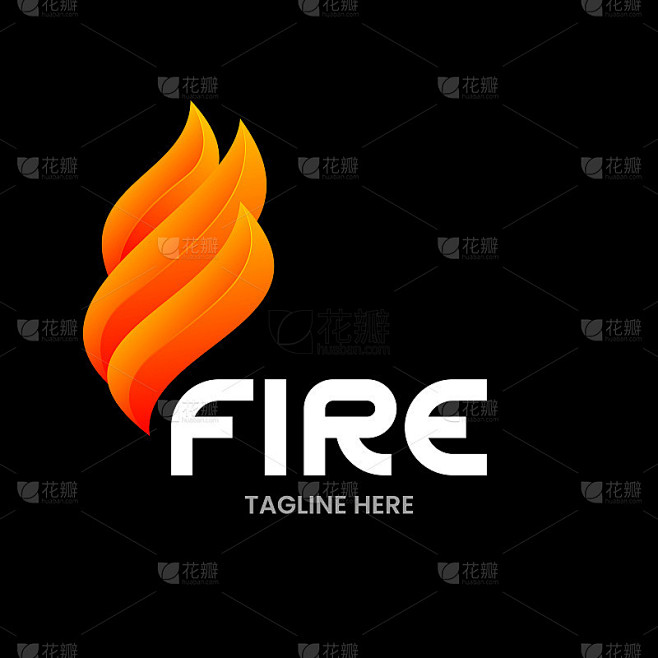 火标志模板。黑色上抽象的火焰。