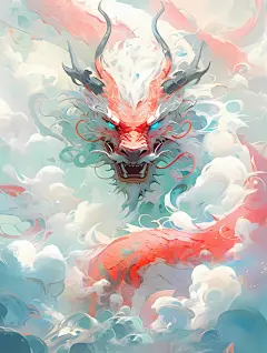 高清唯美龙水彩插画
