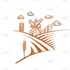 风车绘图图标上的复古背景。向量食物例证.