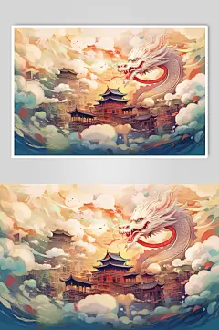 AI数字艺术龙年城市插画背景图
