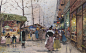 美好时代的巴黎秋日。法国画家Eugène Galien-Laloue以绘画美丽的巴黎街景著名，他的作品几乎完整记录了不同季节巴黎美好时代的城市街道美丽景色。