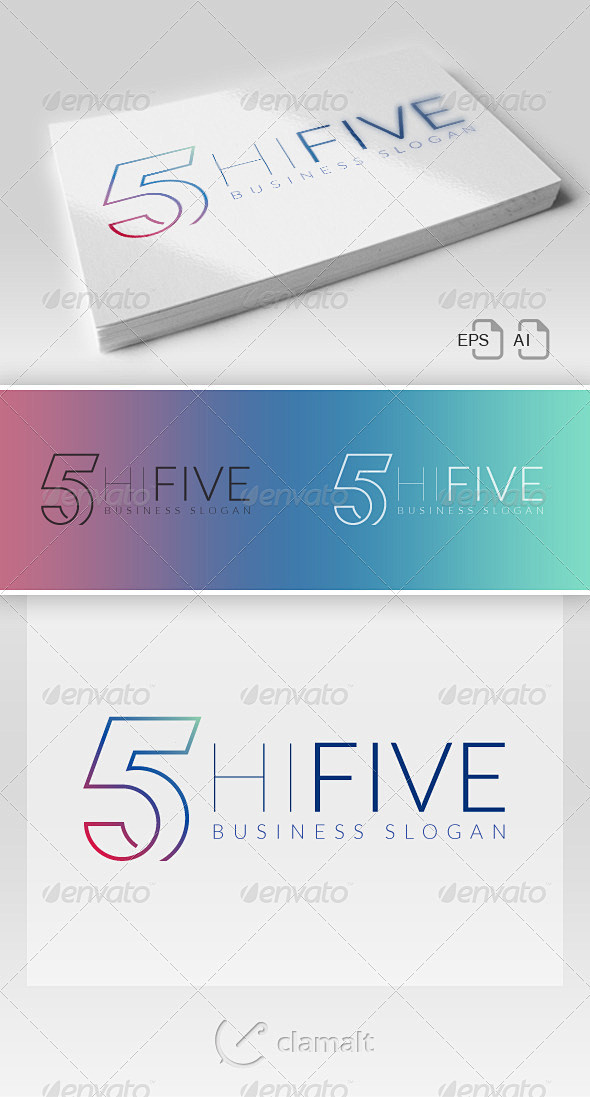 你好5标志——数字标识模板Hi Five...