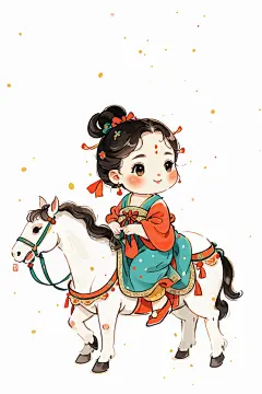 骑马的古风女孩素材图