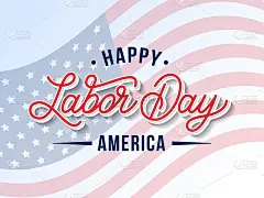 美国劳动节字体排版矢量背景。美国国庆日的插图。庆典文字、旗帜和书法。海报，贺卡，横幅，徽章，图标设计