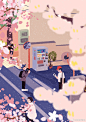 《城市的角落》街景系列插画作品。这组插画主要是以街景打卡为题材，把好看的街景进行二次创作。在我们的城市中，甚至全球各地都有美丽的街景。也许是温暖的。浪漫的等等。角色风格参考了“饭太稀”，街景场景结合了一点构图与影视色彩，也希望以后能画出更多的街景打卡插画。丨投稿插画师@_爱吃的胖儿 ​​​​...展开全文c