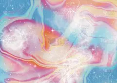 粉红泡泡糖和蓝色大理石复古空间天空，星辰和谷粒噪音半色调纸纹理