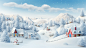 Christmas village with snow for print media 3d art, scenic snow backgrounds 3d snow scene background 3d illustration, in the style of 32k uhd, simple, colorful illustrations
