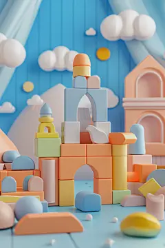 卡通风格积木拼搭