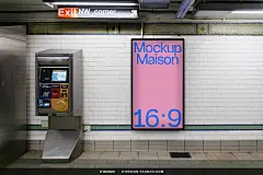 7款地铁站车厢过道招贴广告灯箱海报设计ps样机场景展示效果图