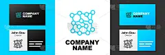 蓝线神经网络图标隔离在白色背景。人工智能AI。Logo设计模板元素。向量