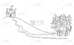 军队或古代或中世纪的掠袭者或掠夺者准备攻击城堡的矢量卡通插图