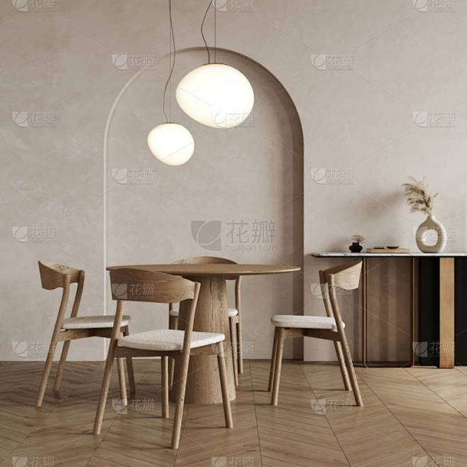 室内设计的现代化餐厅或客厅,木制桌子和椅...