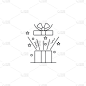 Gift box with ribbon line icon, outline vector sig