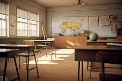 课堂教室课桌椅场景摄影图