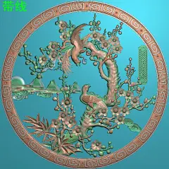 圆盘花鸟镂空梅花精雕图,灰度图,圆雕图,雕刻图库,_5265284533