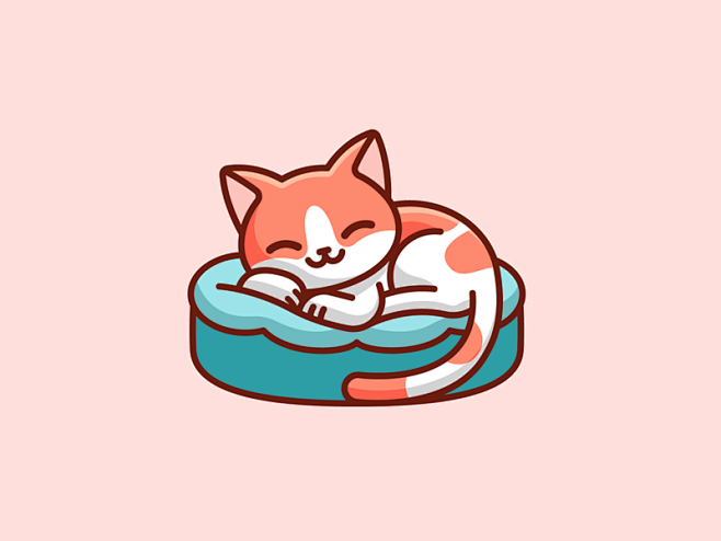 快乐睡眠舒适舒适舒适的床上睡觉的小猫猫卡通人物吉祥物品牌标识徽标