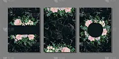 模板设置鲜花和黑色大理石贺卡和封面