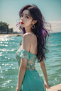  ((4k,masterpiece,best quality)), professional camera, 8k photos, wallpaper,luokeke,
1girl, solo, long hair, black hair, (dress:1.3), bare shoulders, jewelry, eyes, earrings, outdoors, sky, sparkle_water, necklace, dress, lips, sparkle, night, floating ha
