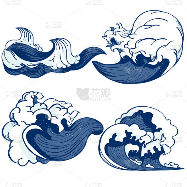 手绘蓝色水花海浪插画元素1