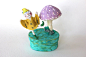 Ooak Spun Cotton Tiny Dancing Creature and Mushroom Trinket Box