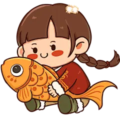 怀抱锦鲤的小女孩喜庆儿童元素