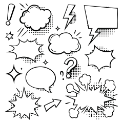 常规内容-边框系列漫画风扁平黑色气泡框线稿元素组合