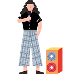 扁平风人物动作插画-矢量-唱歌女孩