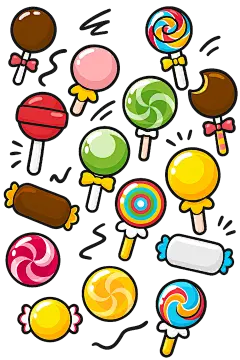 常规内容-装饰系列卡通风彩色棒棒糖元素组合