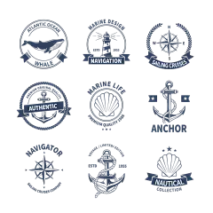 常规内容-图标系列扁平风黑色海洋相关图标元素组合