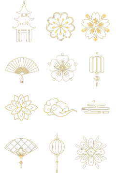 中国风中式烫金传统元素组合元素素材