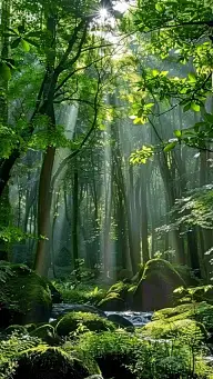 风光通用实景合成森林光线近景背景图片素材