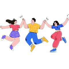 五四青年节扁平人物描边插画多人欢庆人物元素素材