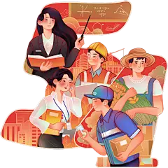 五四青年节通用54多人青年职工人物组合元素素材