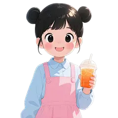 人物系列卡通风双丸子头小女孩手拿饮料元素
