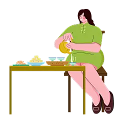 矢量风-扁平人物插画-泡茶