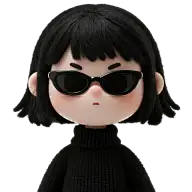 人物系列3D短发戴墨镜的黑衣女孩元素