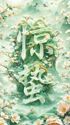 惊蛰AI清新感花朵簇拥植物创意文字背景