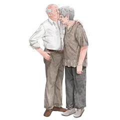 手绘-老年夫妇亲吻元素贴纸