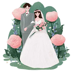 手绘-情人节婚礼大尺寸贴纸-挽手