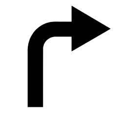 常规内容-图标系列扁平风一个向右弯曲的黑色箭头图标元素