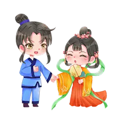 手绘-七夕节Q版牛郎织女人物插画4