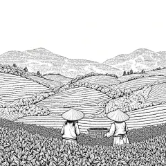 常规内容-风光系列黑白田园采茶风光线稿元素