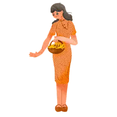 重阳节美食元素贴纸-撒花女人