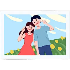 手绘插画-七夕节情人节-情侣合照