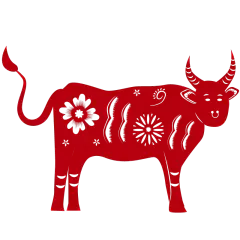 红色中国风传统牛剪纸svg贴纸