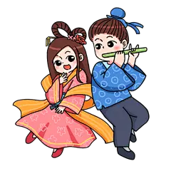 手绘-卡通七夕元素牛郎织女贴纸1