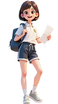 人物系列3D风青春校园感麻花辫校服装短发女学生背书包元素