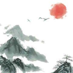 清明节清明水墨风山水组合元素素材