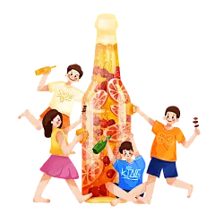 手绘-喝酒狂欢人物插画场景贴纸4