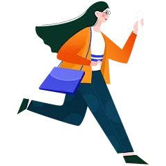 长发跑步女孩开学季扁平风贴纸  